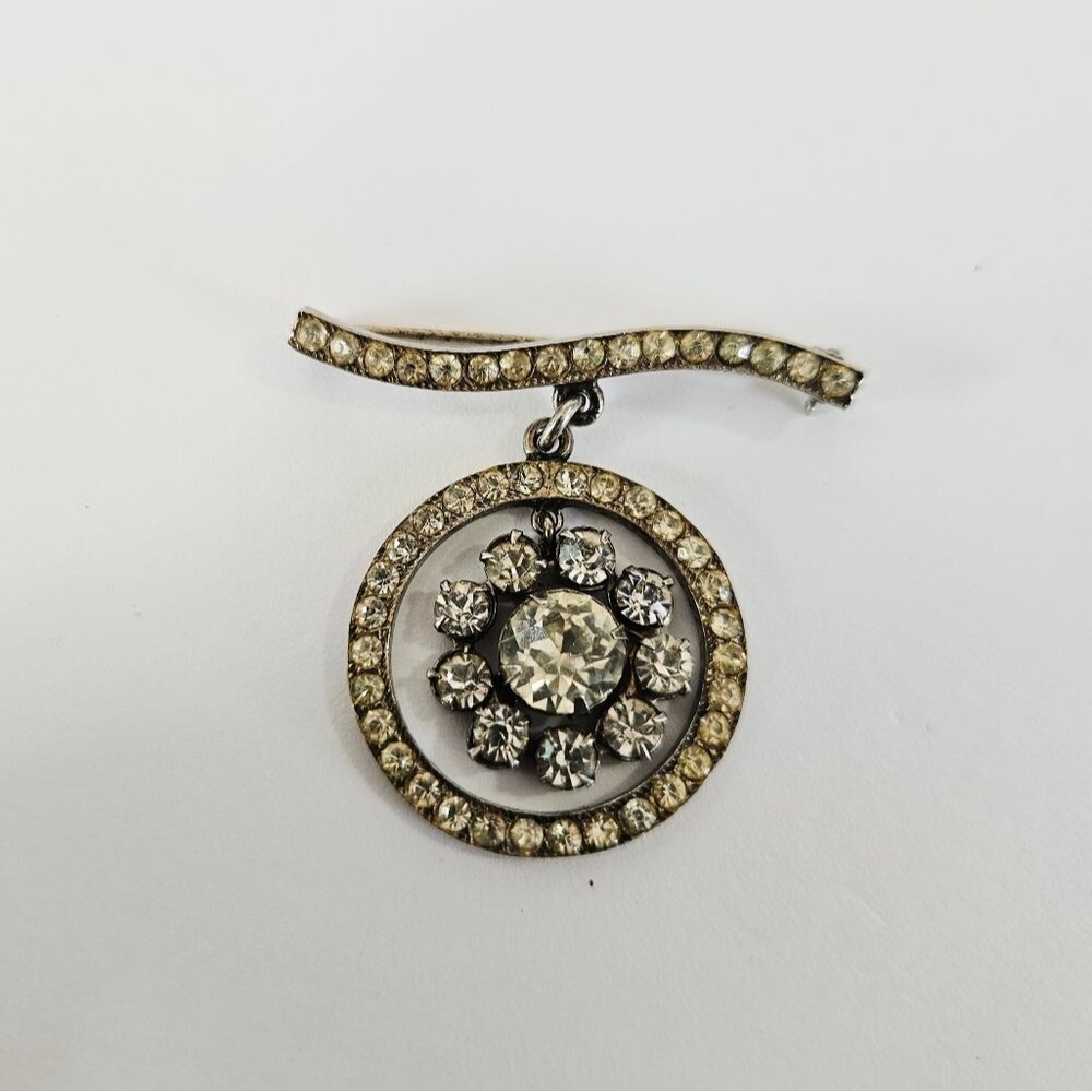 Vintage B-Sterling Silver Beau Rhinestone Bar Dangle Wreath Lapel Tie Brooch Pin